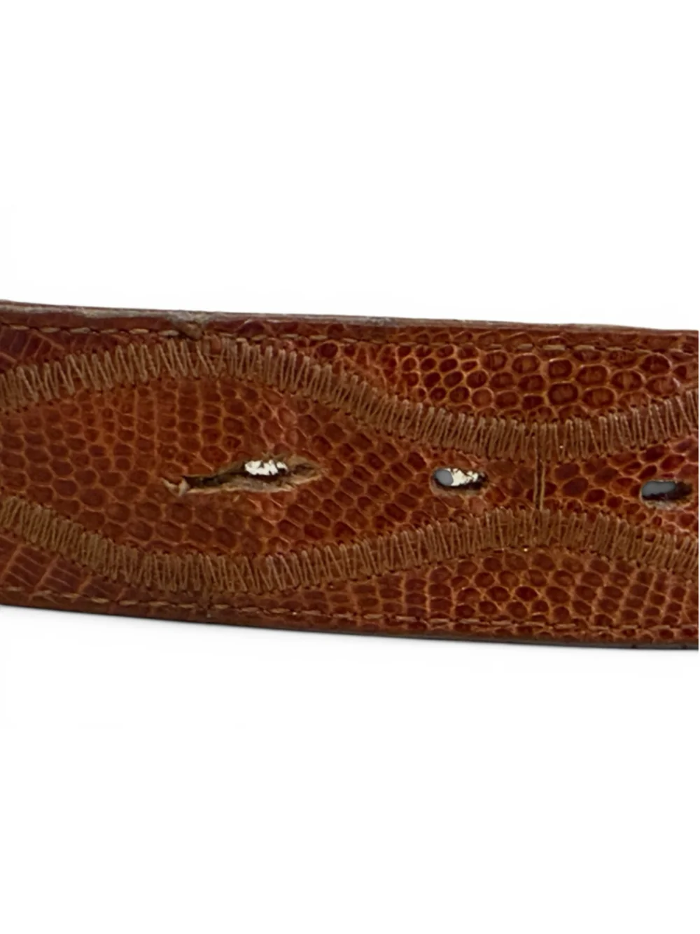 Vintage 80s Nocona Genuine Lizard Leather Belt Brown Gold Buckle Men’s Size 34
